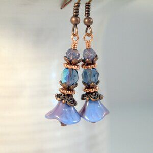 Copper Floral Earrings Boho Chic Czech Earrings  Pierced or Clip-on Earrings